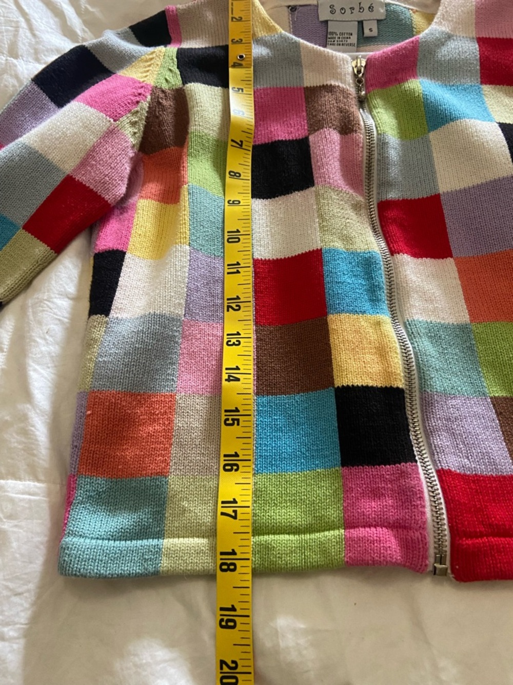 Vintage Sorbet Multicolor Checkered Zip Cardigan - Bright Patchwork - Picture 6 of 7